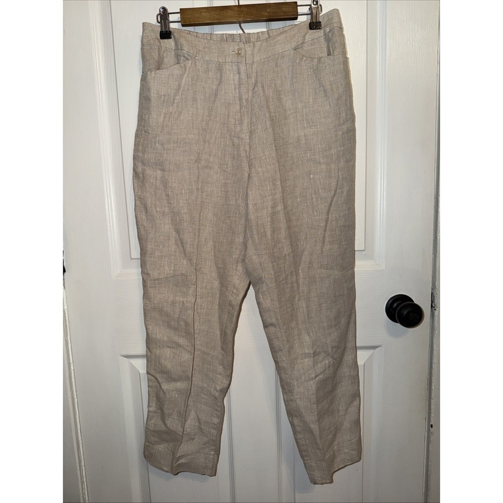 Chico's Women's Italian Linen Pants Crop Oatmeal Elastic Waist Size 1R 8R